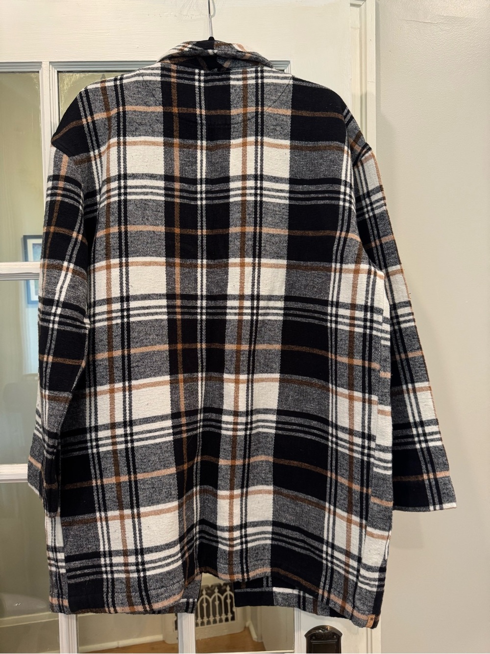 Tentree Women's Black White Brown Plaid Button Coat - Picture 2 of 3
